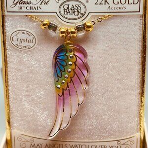 Rainbow Angel Wing Necklace Crystal Pendant Gold Plated Chain Inspirational Gift